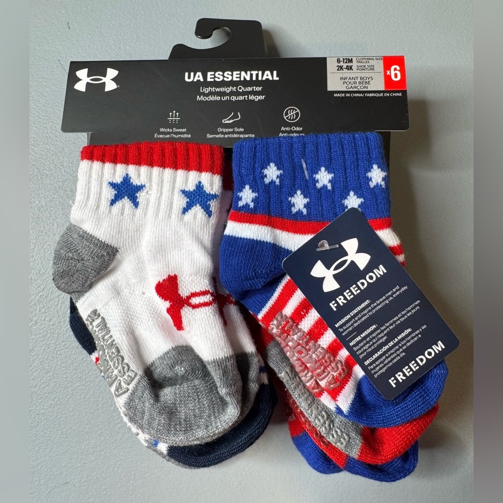 Under Armour essential lightweight quarter socks with grip patriotic 6 pack